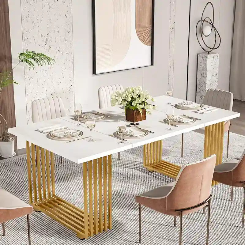 Table à manger moderne pour 6-8 personnes, table de cuisine blanche de 180 cm