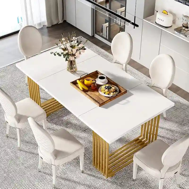 Table à manger moderne pour 6-8 personnes, table de cuisine blanche de 180 cm