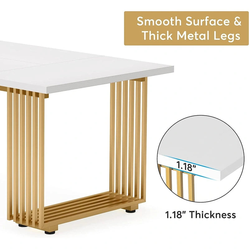 Table à manger moderne pour 6-8 personnes, table de cuisine blanche de 180 cm