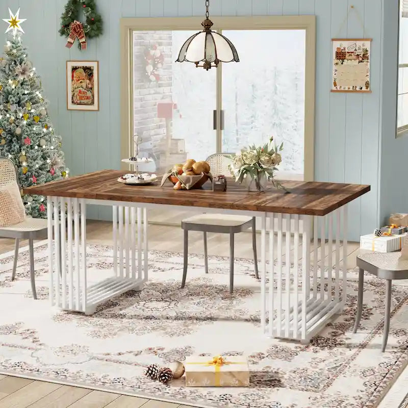 Table à manger moderne pour 6-8 personnes, table de cuisine blanche de 180 cm