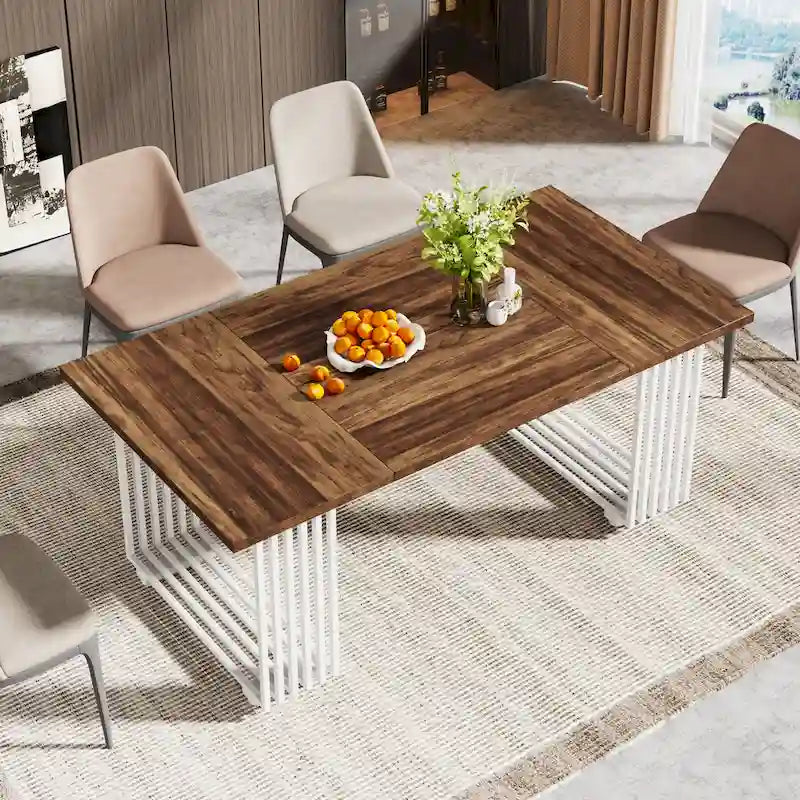 Table à manger moderne pour 6-8 personnes, table de cuisine blanche de 180 cm
