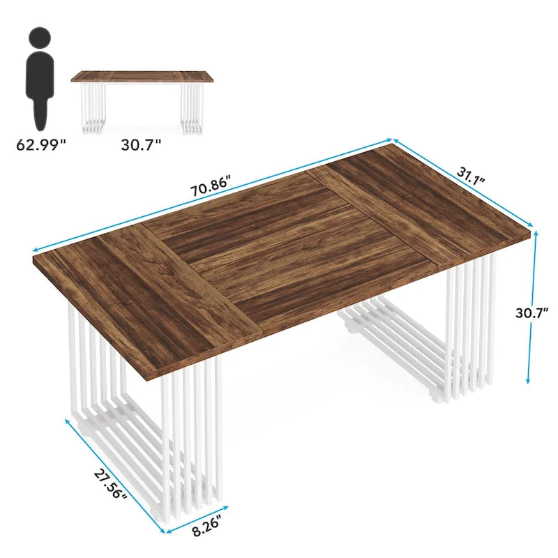 Table à manger moderne pour 6-8 personnes, table de cuisine blanche de 180 cm