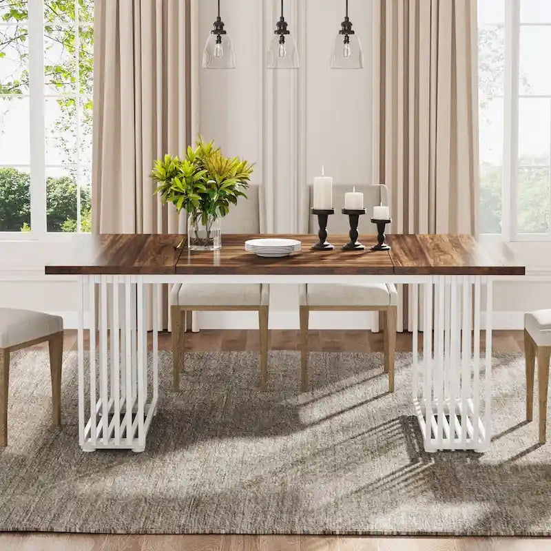 Table à manger moderne pour 6-8 personnes, table de cuisine blanche de 180 cm