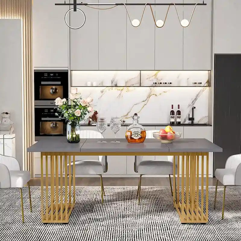 Table à manger moderne pour 6-8 personnes, table de cuisine blanche de 180 cm