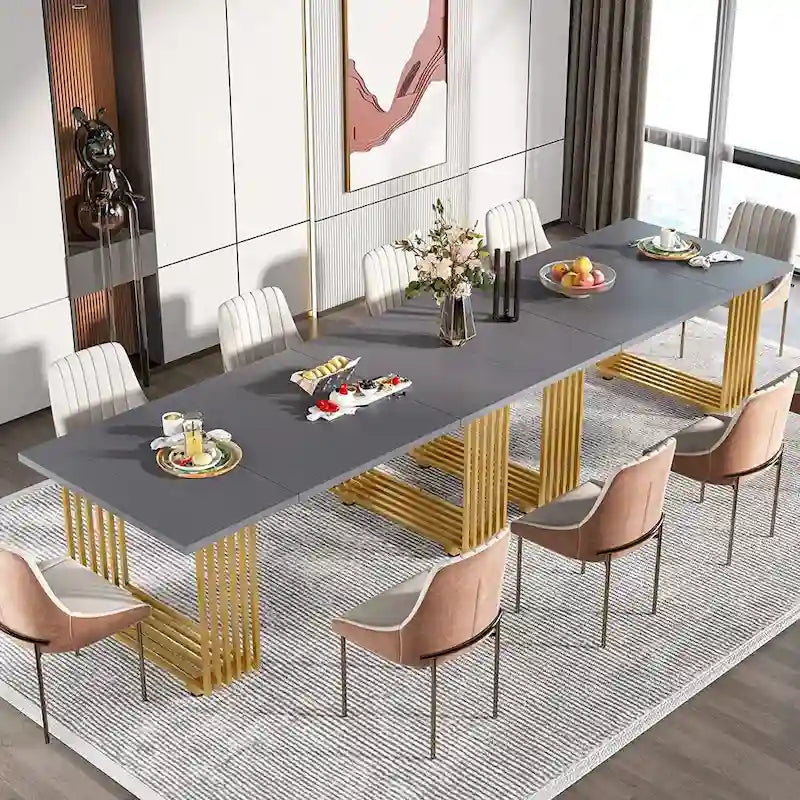 Table à manger moderne pour 6-8 personnes, table de cuisine blanche de 180 cm