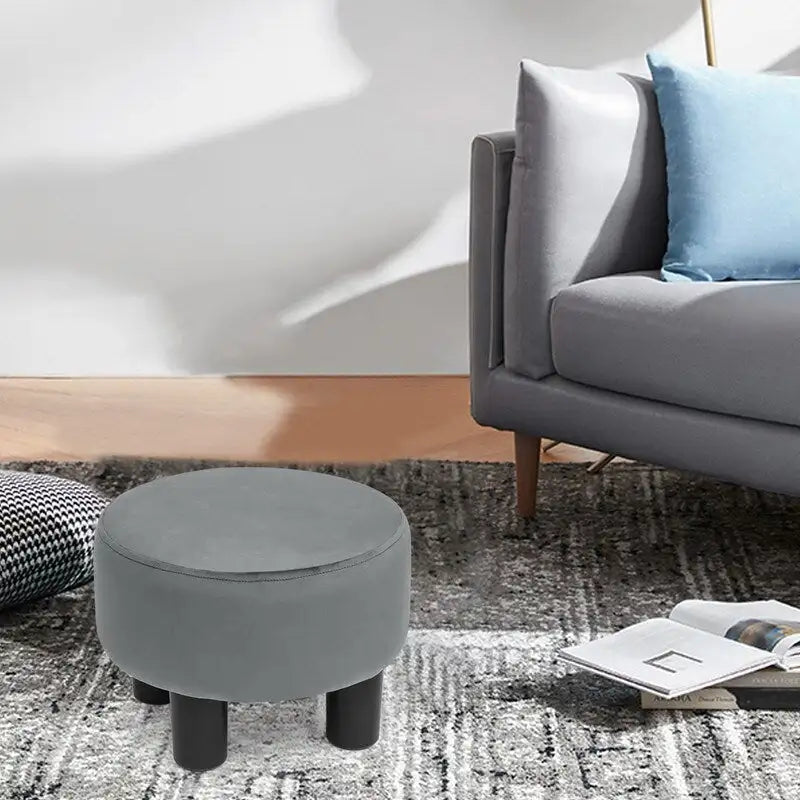 Pouf rond en velours, repose-pieds moderne rembourré