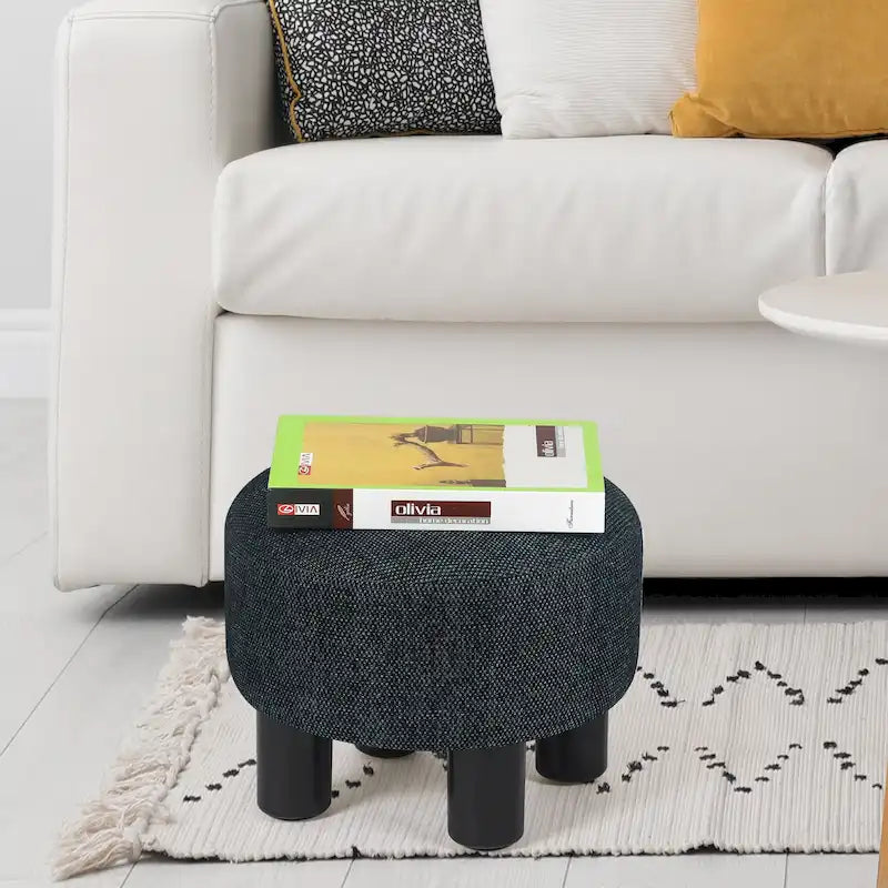 Pouf rond en velours, repose-pieds moderne rembourré
