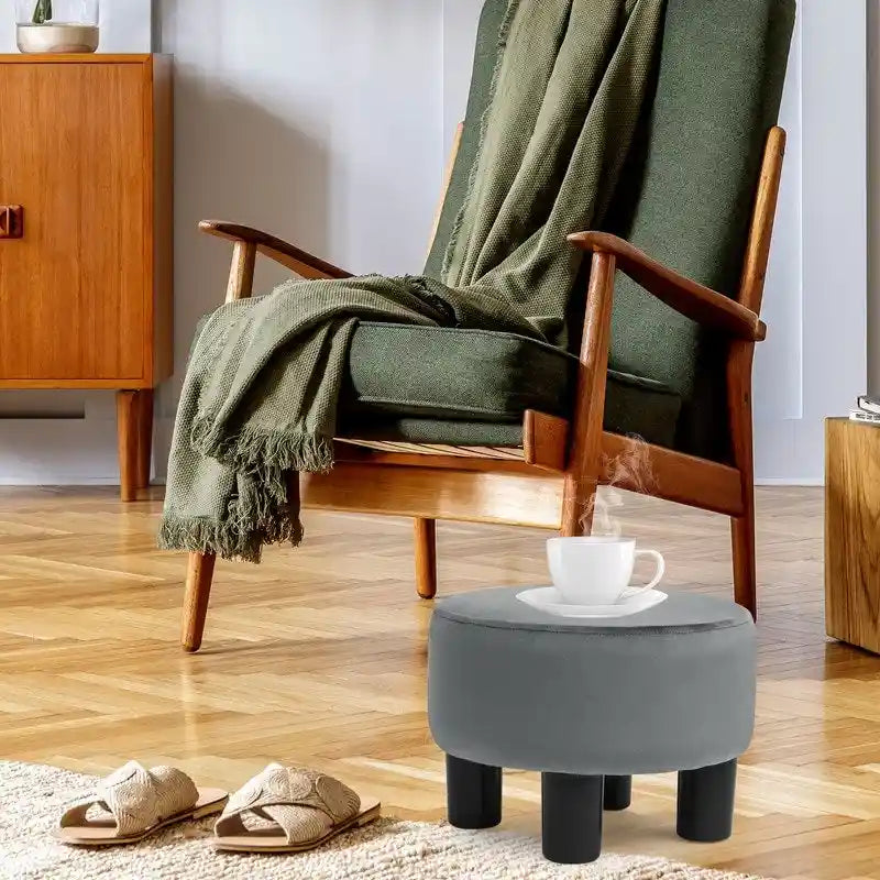 Pouf rond en velours, repose-pieds moderne rembourré