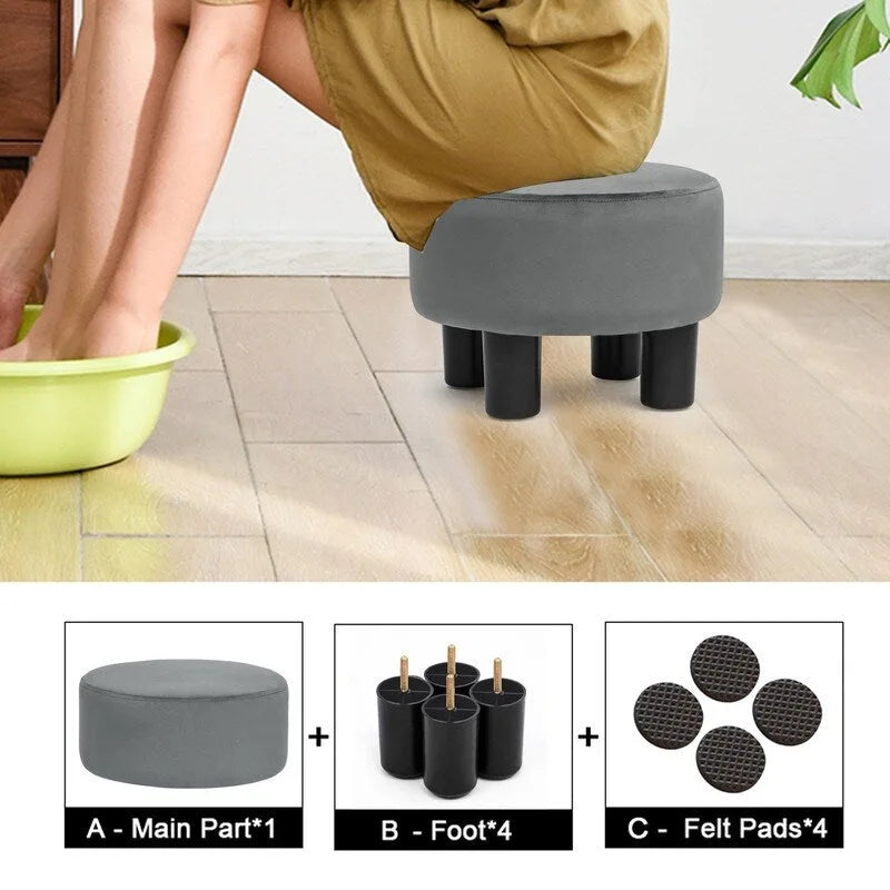 Pouf rond en velours, repose-pieds moderne rembourré