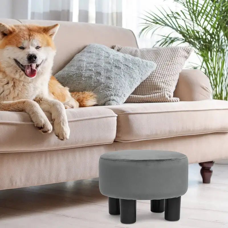 Pouf rond en velours, repose-pieds moderne rembourré