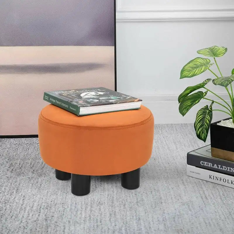 Pouf rond en velours, repose-pieds moderne rembourré