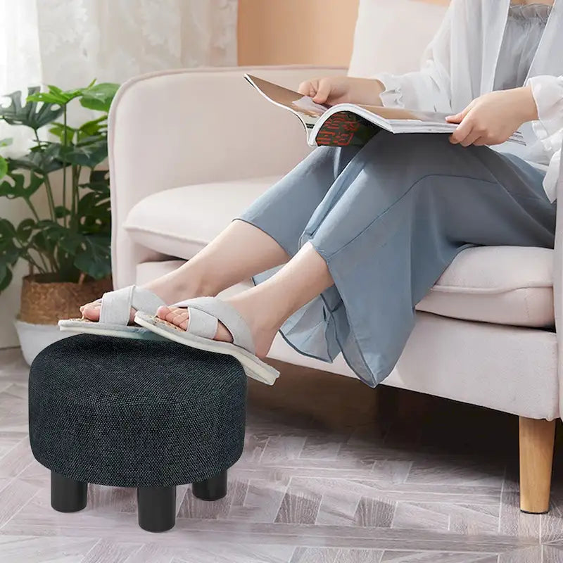 Pouf rond en velours, repose-pieds moderne rembourré