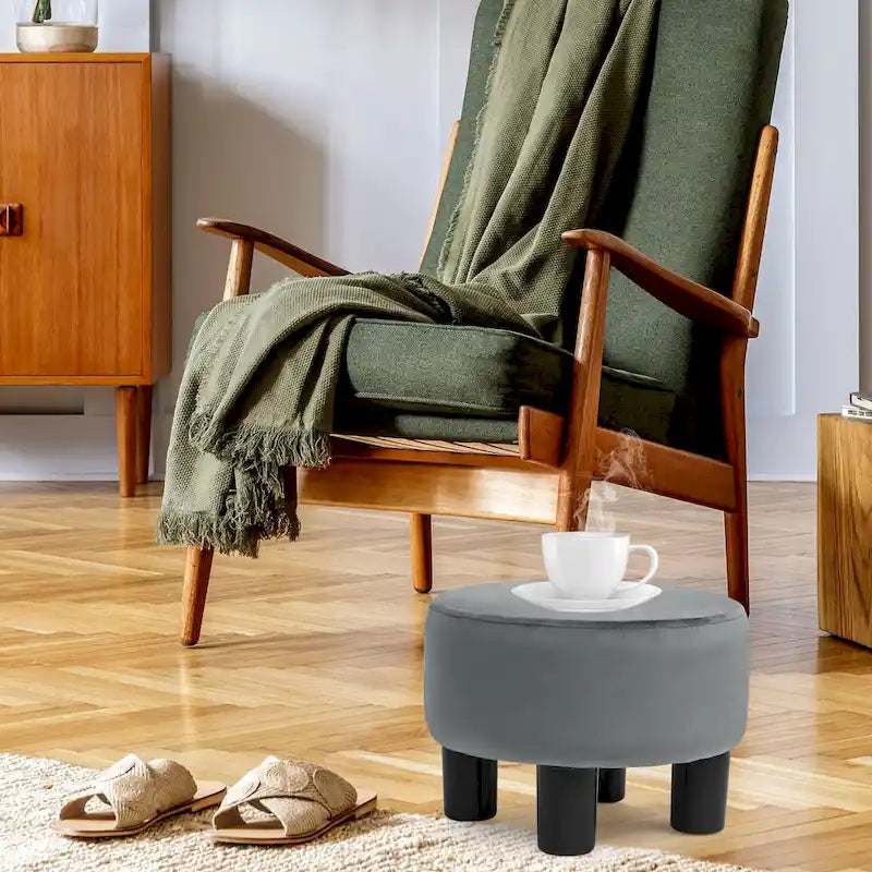 Pouf rond en velours, repose-pieds moderne rembourré