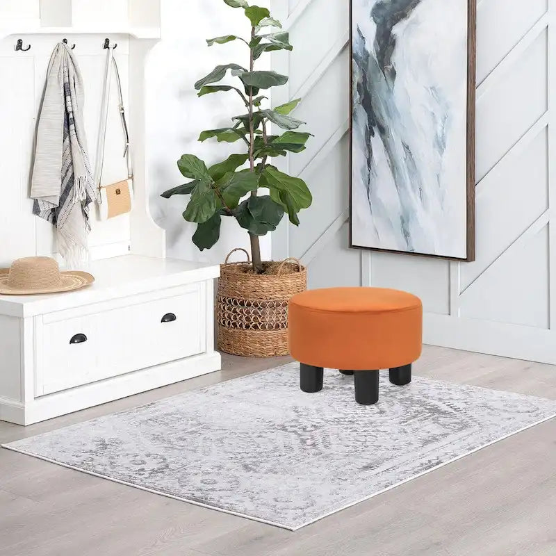 Pouf rond en velours, repose-pieds moderne rembourré