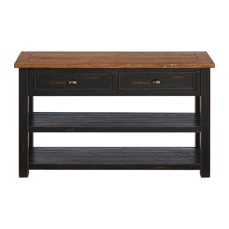 Table d'appoint de canapé à deux tiroirs en bois massif