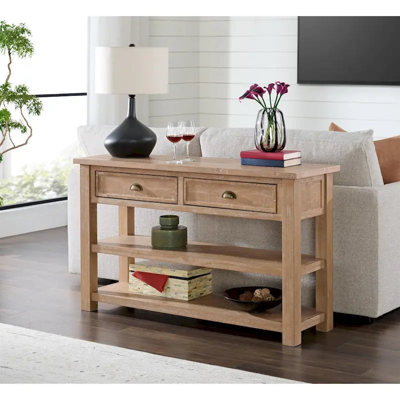 Table d'appoint de canapé à deux tiroirs en bois massif