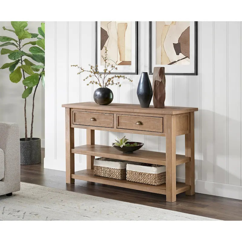 Table d'appoint de canapé à deux tiroirs en bois massif