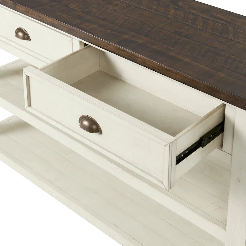 Table d'appoint de canapé à deux tiroirs en bois massif