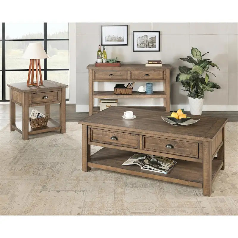 Table d'appoint de canapé à deux tiroirs en bois massif