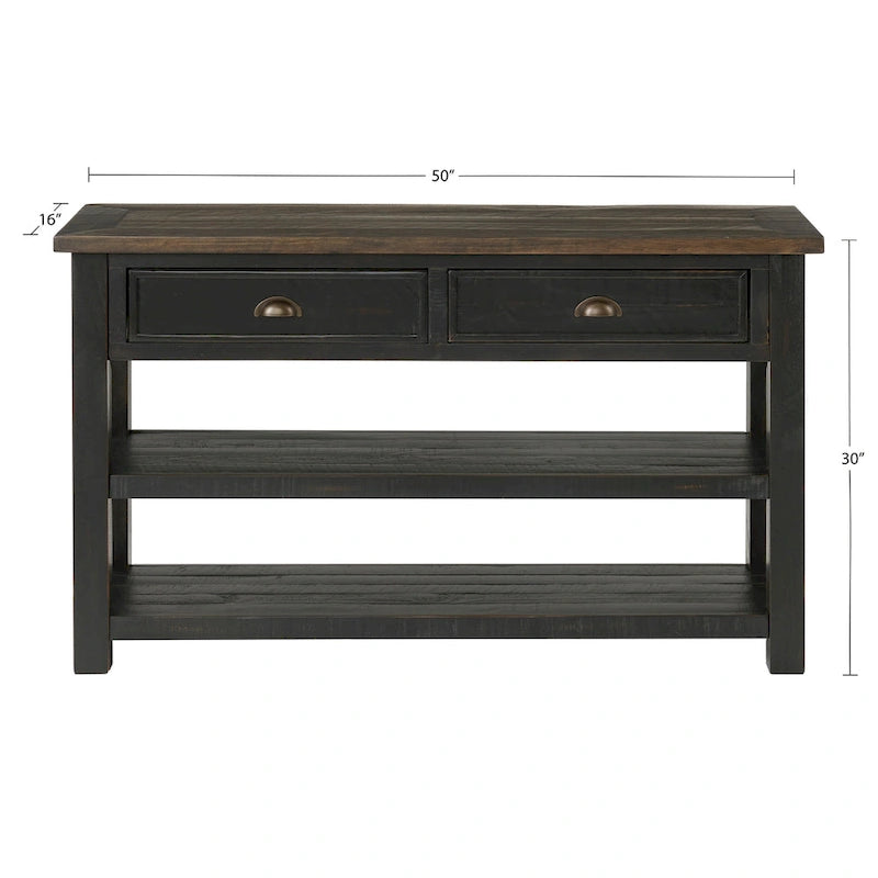 Table d'appoint de canapé à deux tiroirs en bois massif