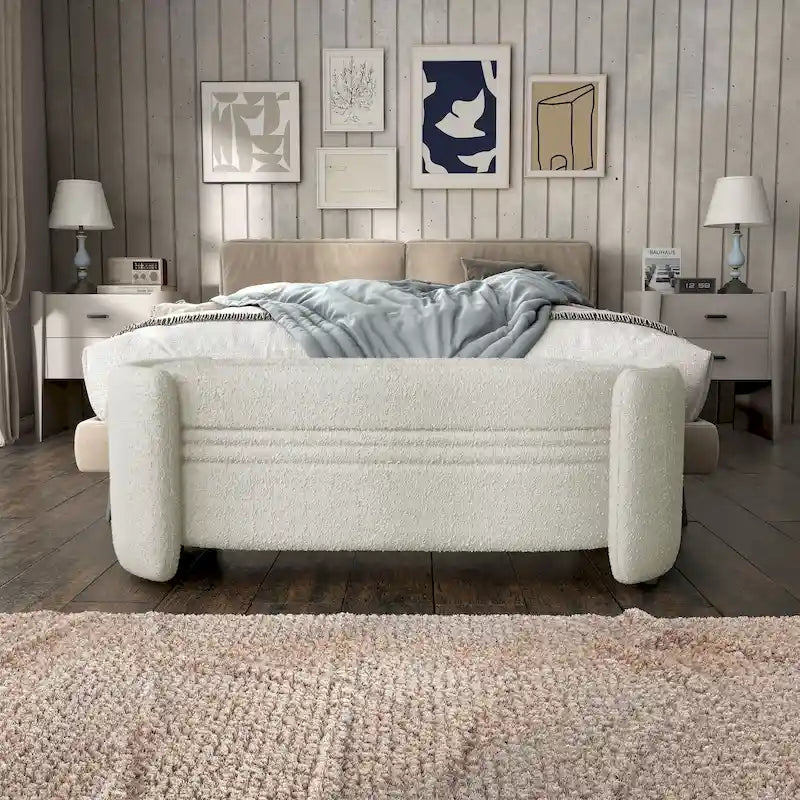 Banc de rangement moderne en peluche, adapté aux chambres et aux entrées.