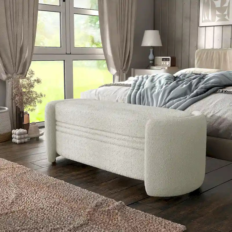 DH BASIC Pressice Contemporary Boucle Storage Bench for Bedroom Entryway by Denhour