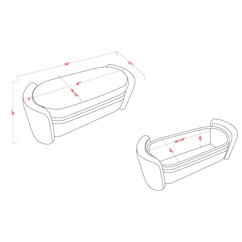 Banc de rangement moderne en peluche, adapté aux chambres et aux entrées.