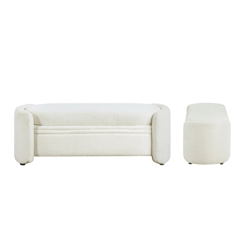 Banc de rangement moderne en peluche, adapté aux chambres et aux entrées.