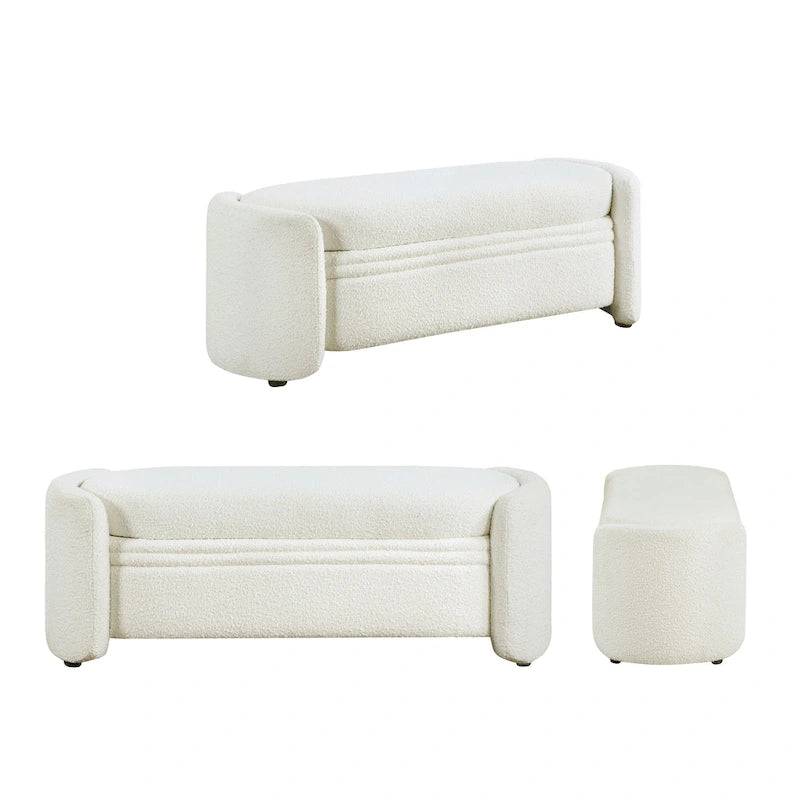 Banc de rangement moderne en peluche, adapté aux chambres et aux entrées.