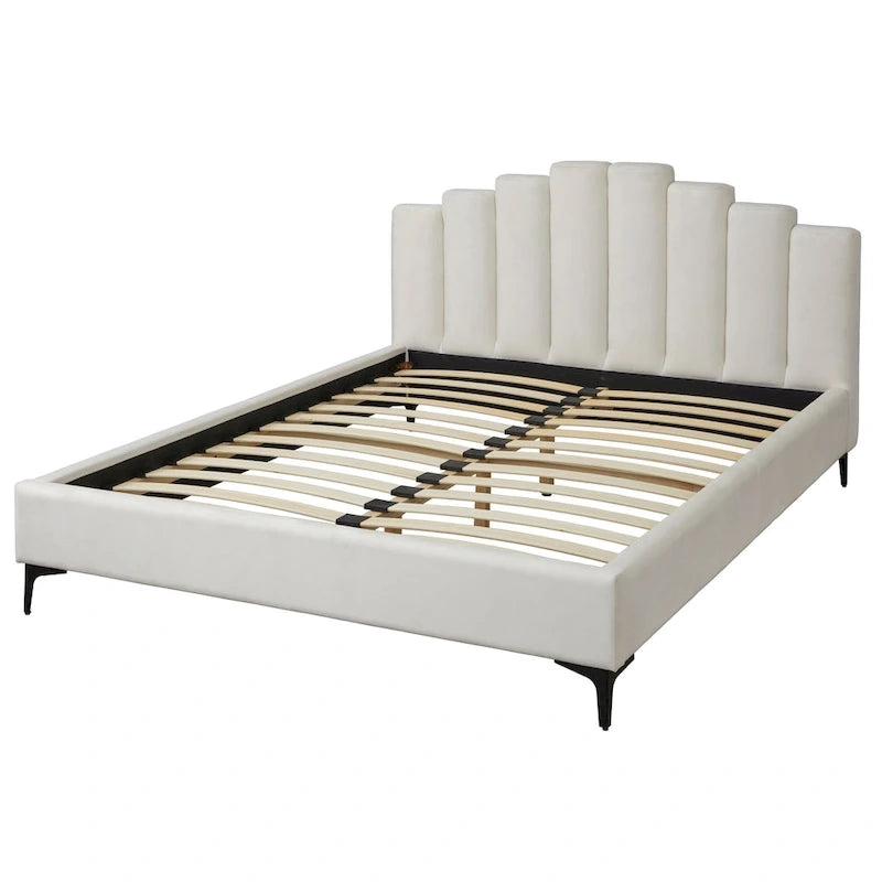 Lit plateforme moderne Queen rembourré en velours