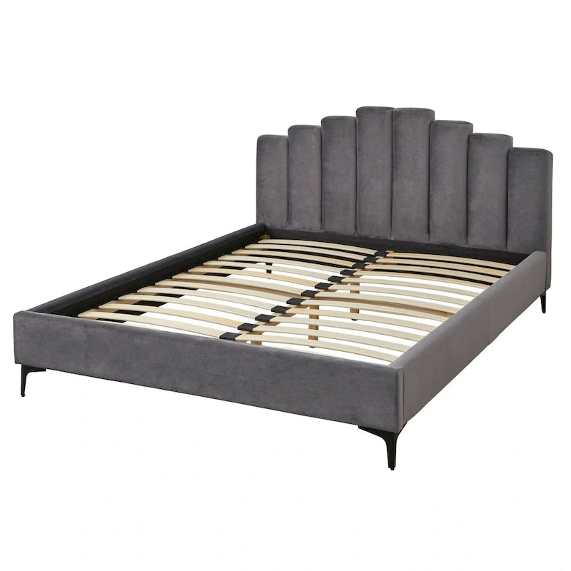 Lit plateforme moderne Queen rembourré en velours