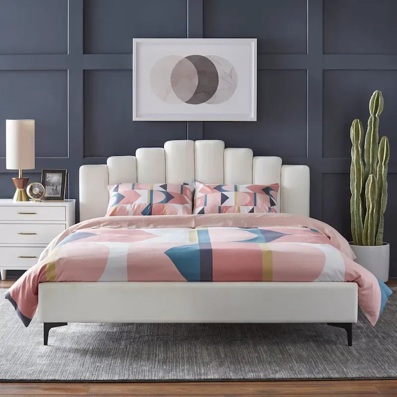 Lit plateforme moderne Queen rembourré en velours
