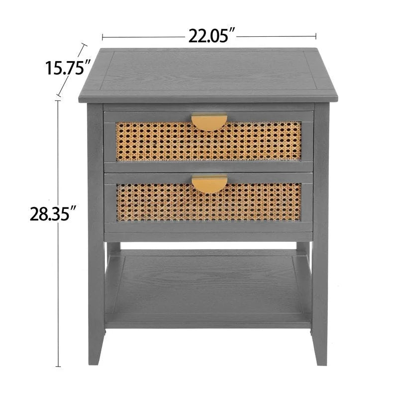 Tables de chevet à 2 tiroirs, tables de chevet en rotin, tiroirs et étagères