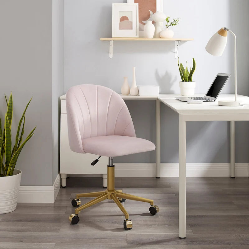 Chaise de bureau pivotante incurvée en velours