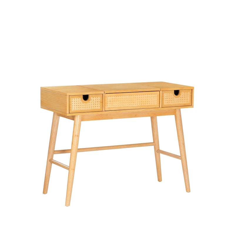 Meuble-lavabo en bois naturel à 2 tiroirs en rotin