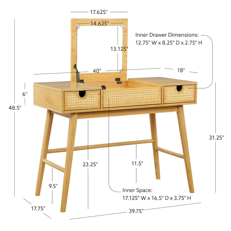 Meuble-lavabo en bois naturel à 2 tiroirs en rotin