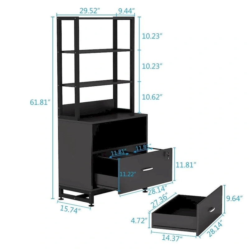 Meuble de rangement haut à 4 niveaux marron/noir avec serrure, étagères multifonctionnelles pour collection, bibliothèques de classement