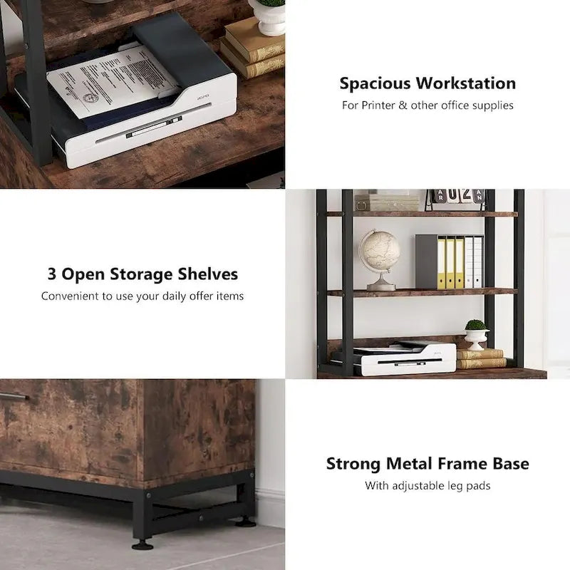 Meuble de rangement haut à 4 niveaux marron/noir avec serrure, étagères multifonctionnelles pour collection, bibliothèques de classement
