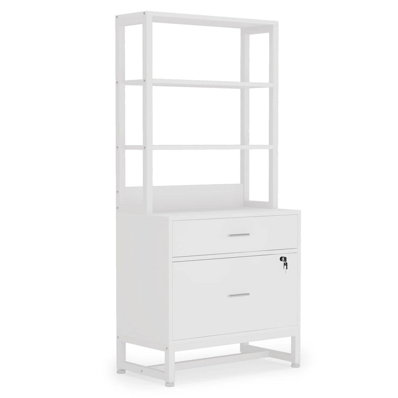 Meuble de rangement haut à 4 niveaux marron/noir avec serrure, étagères multifonctionnelles pour collection, bibliothèques de classement