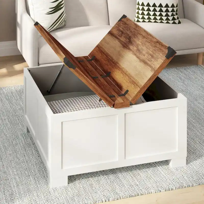 Table basse de style ferme moderne avec rangement intérieur dissimulé