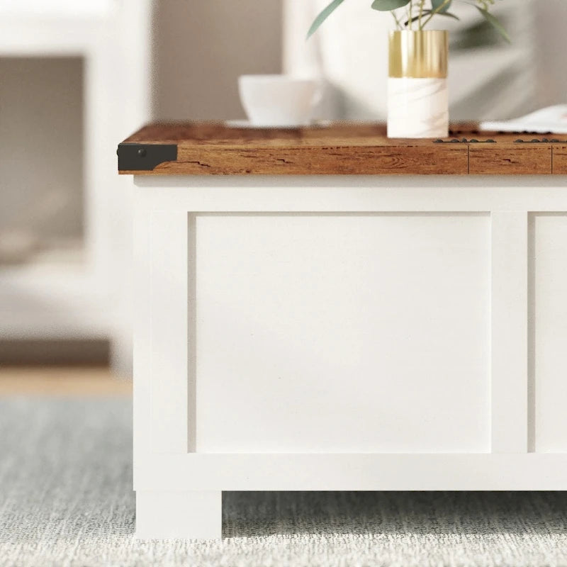 Table basse de style ferme moderne avec rangement intérieur dissimulé