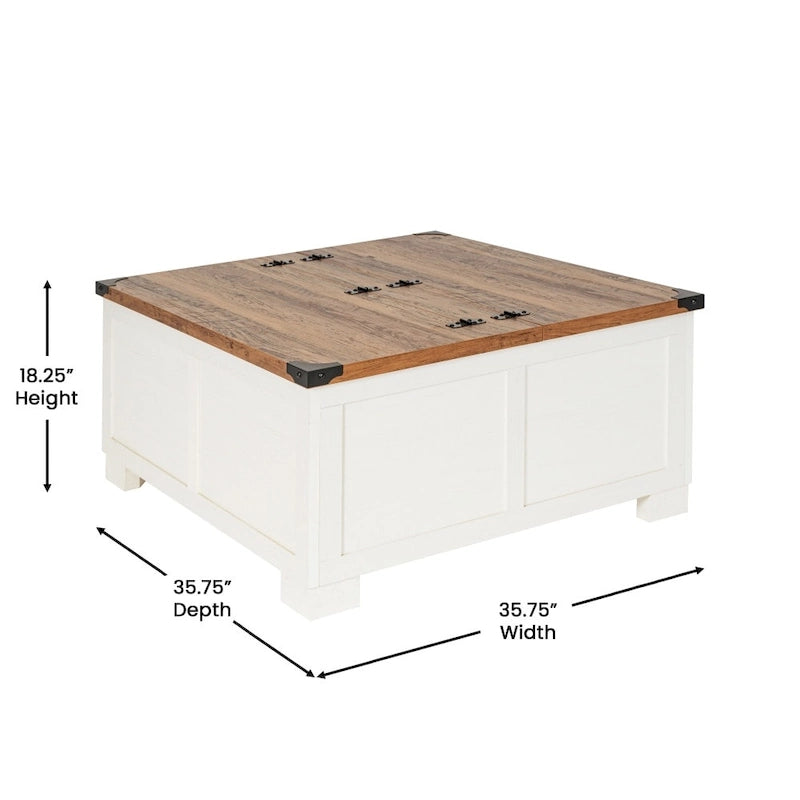 Table basse de style ferme moderne avec rangement intérieur dissimulé