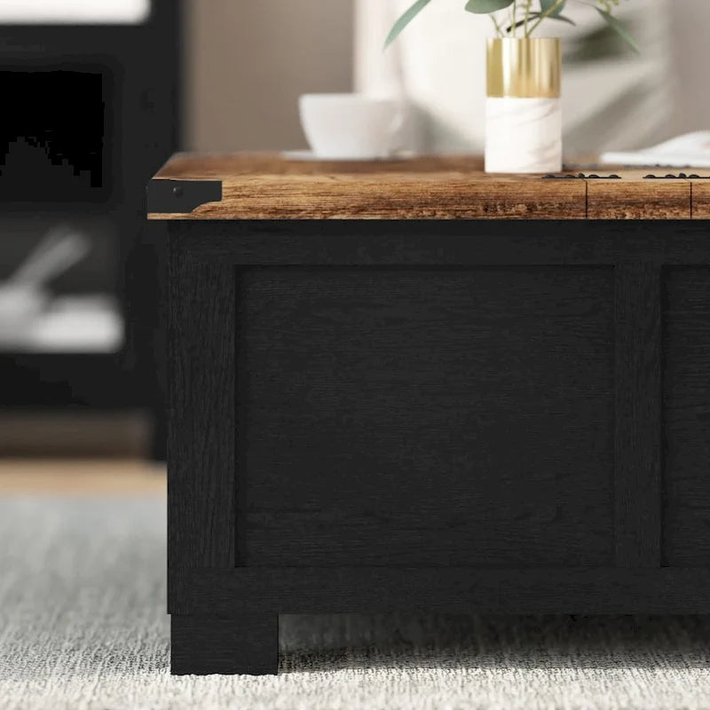 Table basse de style ferme moderne avec rangement intérieur dissimulé