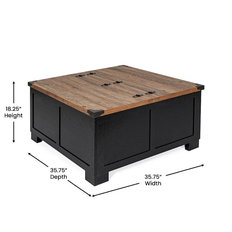 Table basse de style ferme moderne avec rangement intérieur dissimulé