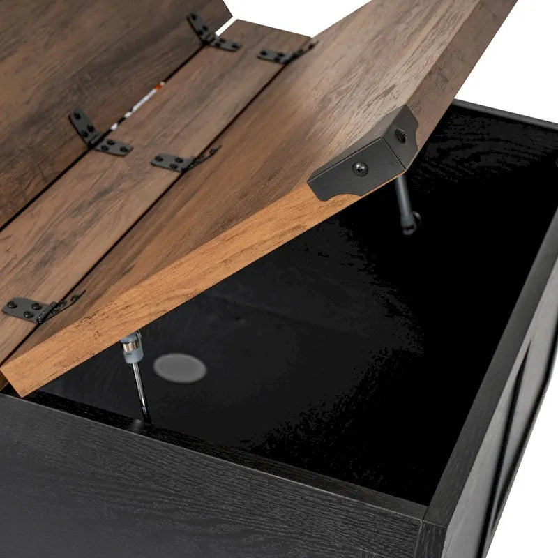 Table basse de style ferme moderne avec rangement intérieur dissimulé