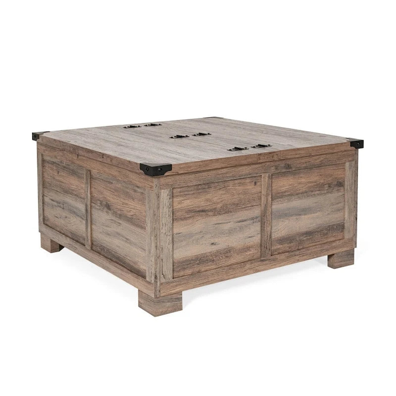 Table basse de style ferme moderne avec rangement intérieur dissimulé