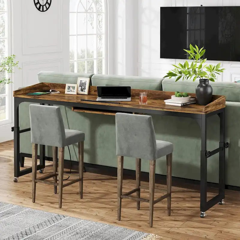 Table de lit réglable en hauteur avec roulettes, Chariot mobile pour ordinateur portable avec prises et ports USB