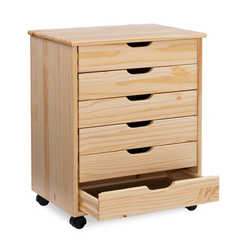 25.25 Armoire de rangement à roulettes marron naturel avec 6 tiroirs