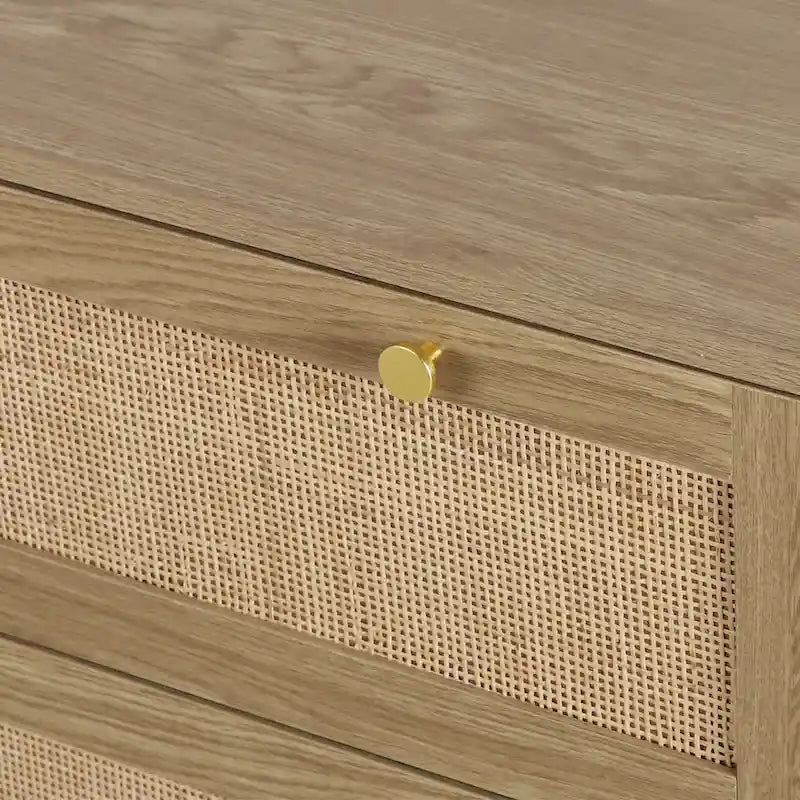 Commode 3 tiroirs en rotin, meuble de rangement bohème moderne avec grand espace de rangement pour chambre à coucher