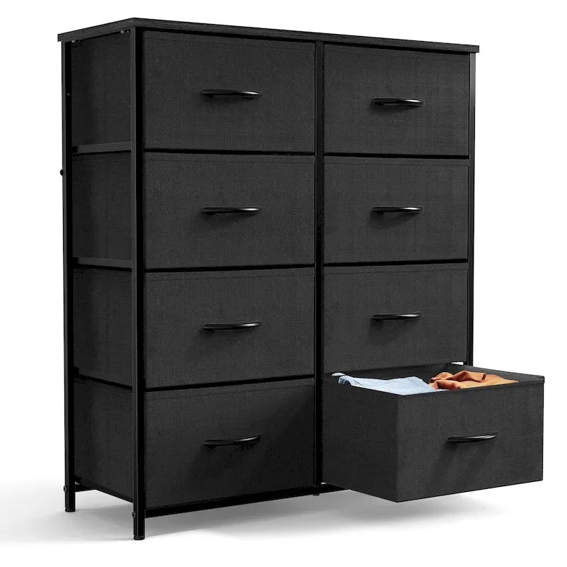 Meuble de Rangement de Chambre avec 8 Tiroirs, Commode Haute et Commode en Tissu avec Plateau en Bois et Cadre en Acier Robuste